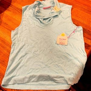 Teal tank with a loose scoop neck